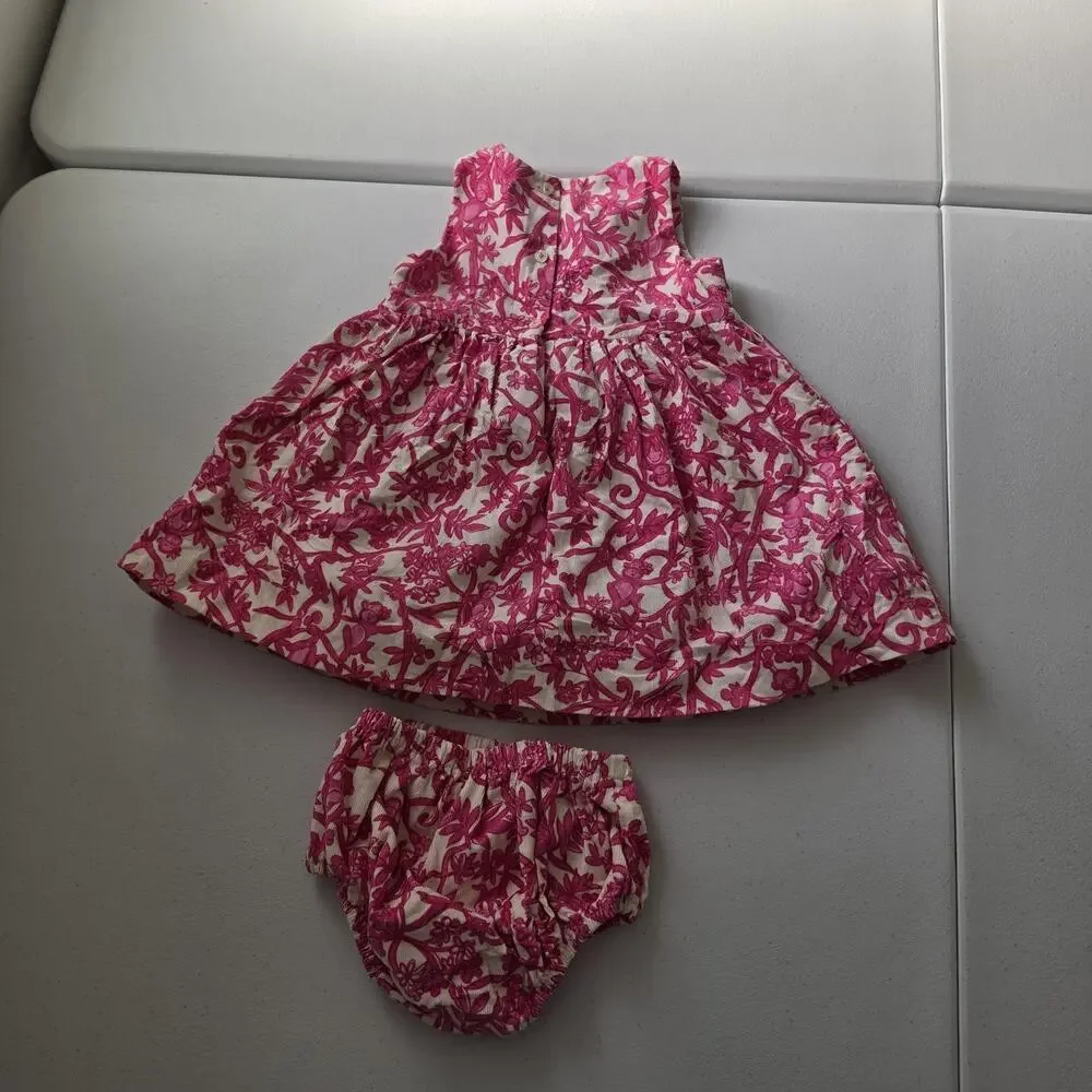Lilly Pulitzer Dress Set Girls 18-24 Months Pink Floral Corduroy Lined 2 Piece